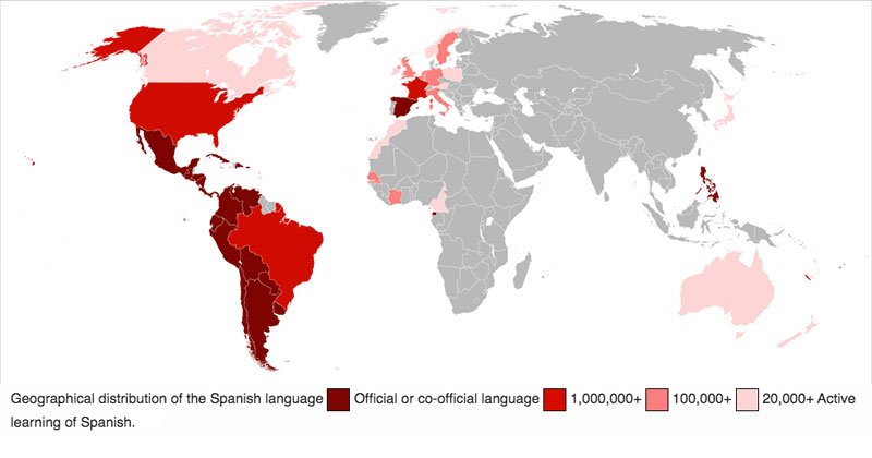 پراکندگی اسپانیایی زبان ها در بخش های مختلف